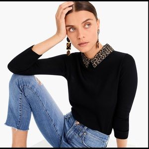 J Crew Tippi sweater with leopard collar